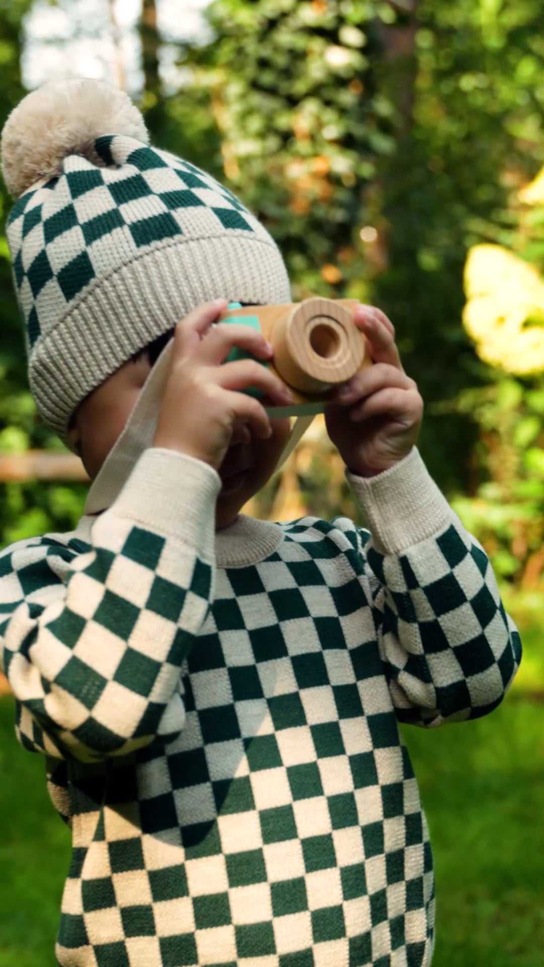Czapka zimowa dziecięca KID STORY Merino green chessboard
