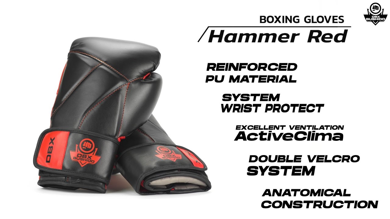 Rękawice bokserskie DBX BUSHIDO "Hammer - Red" Muay Thai czarne/czerwone